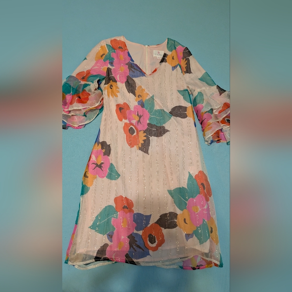 Julie Brown Multicolor Silk Dress With Ruffle Sleeves
